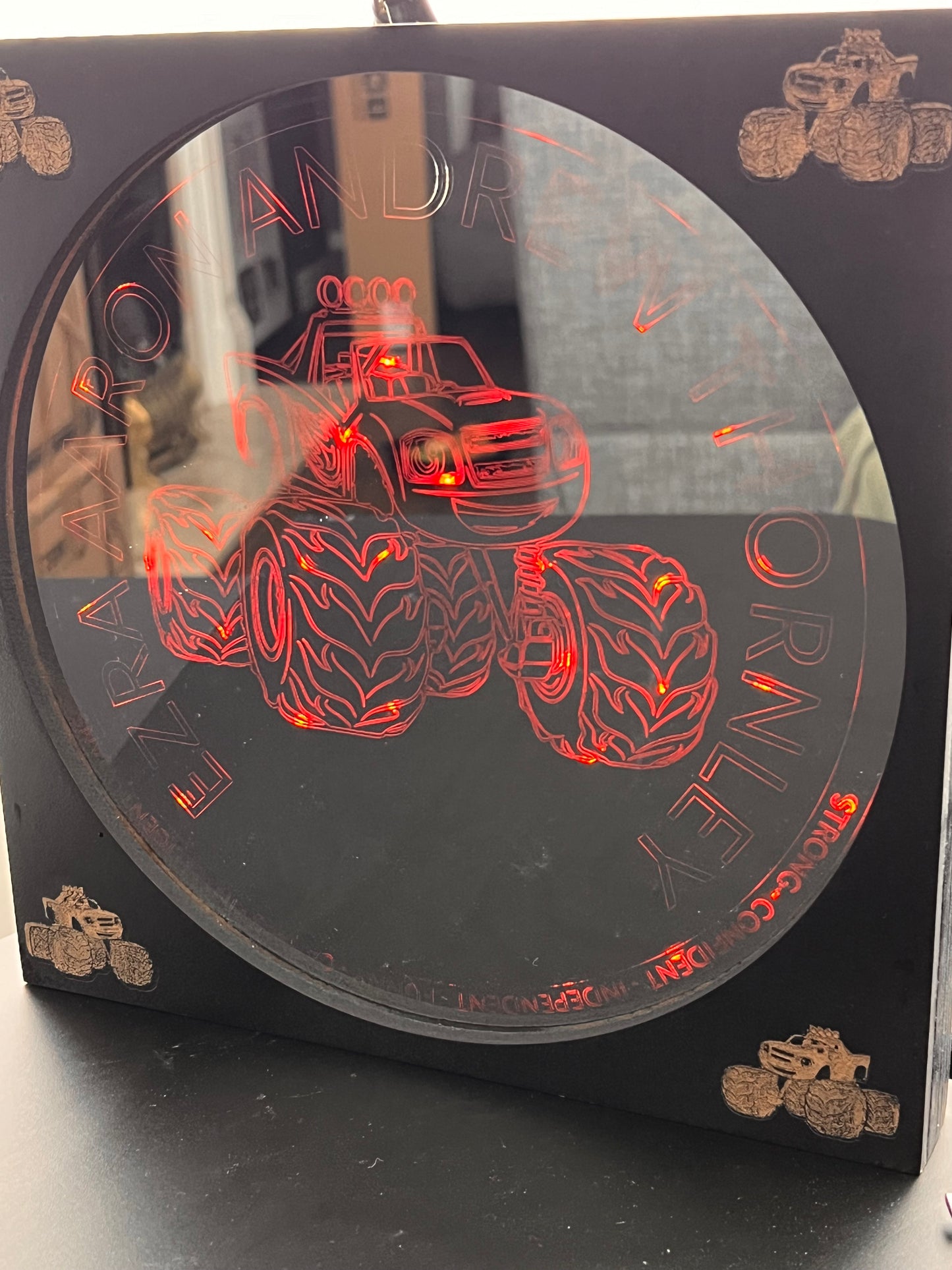 LED engraved mirror in case